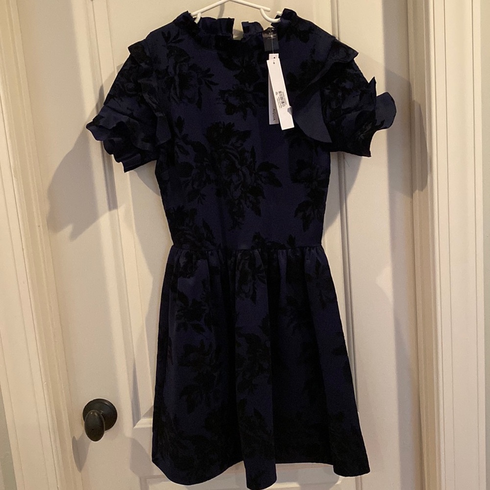 Bloomingdale’s Aqua minidress, navy blue with black, size XS, NWT